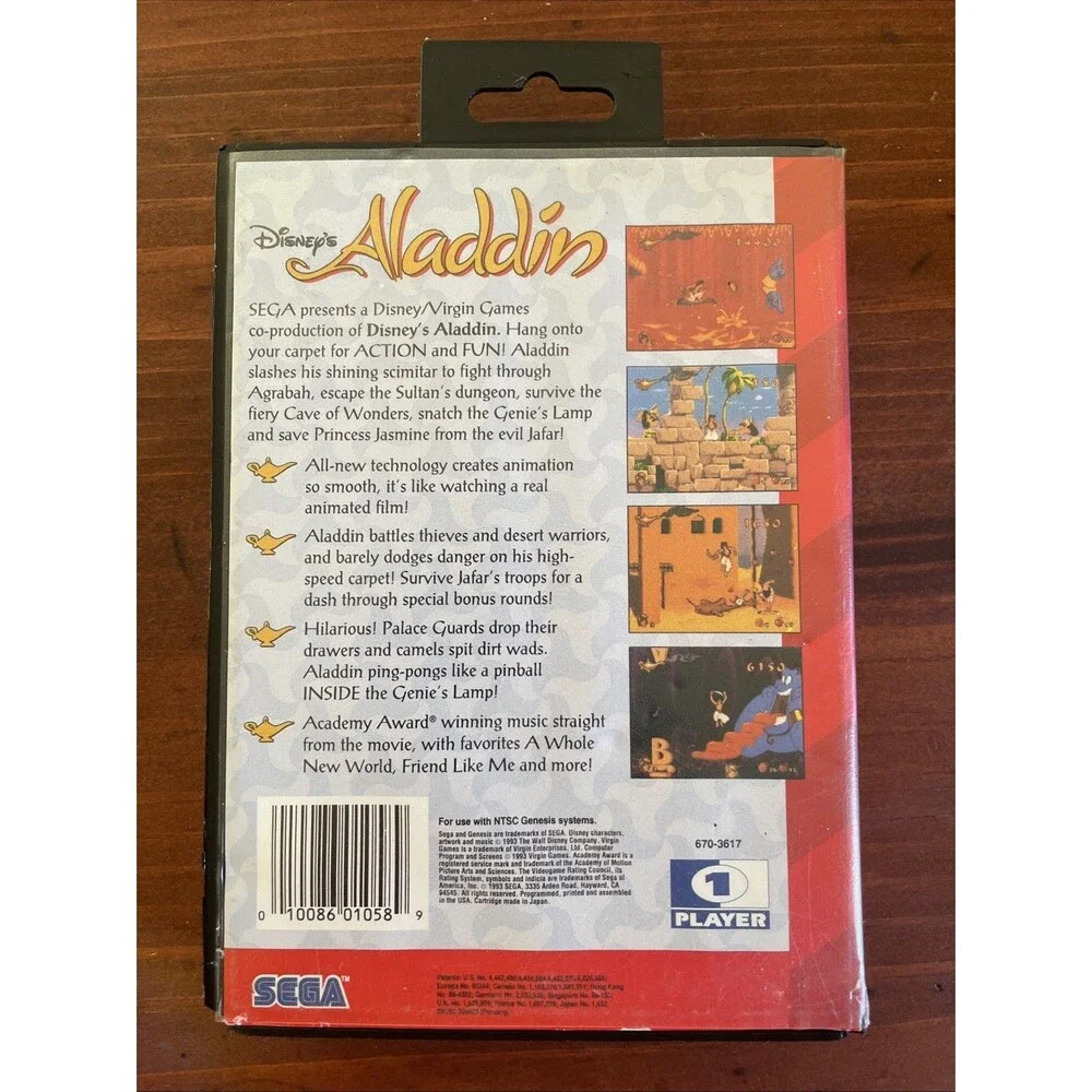 Virgin Games Disney's Aladdin (Sega Genesis) Action & Adventure w/ Original Case